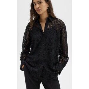Theory Designer Oversized Lace Button Up Boyfriend Shirt Quiet Luxury Medium